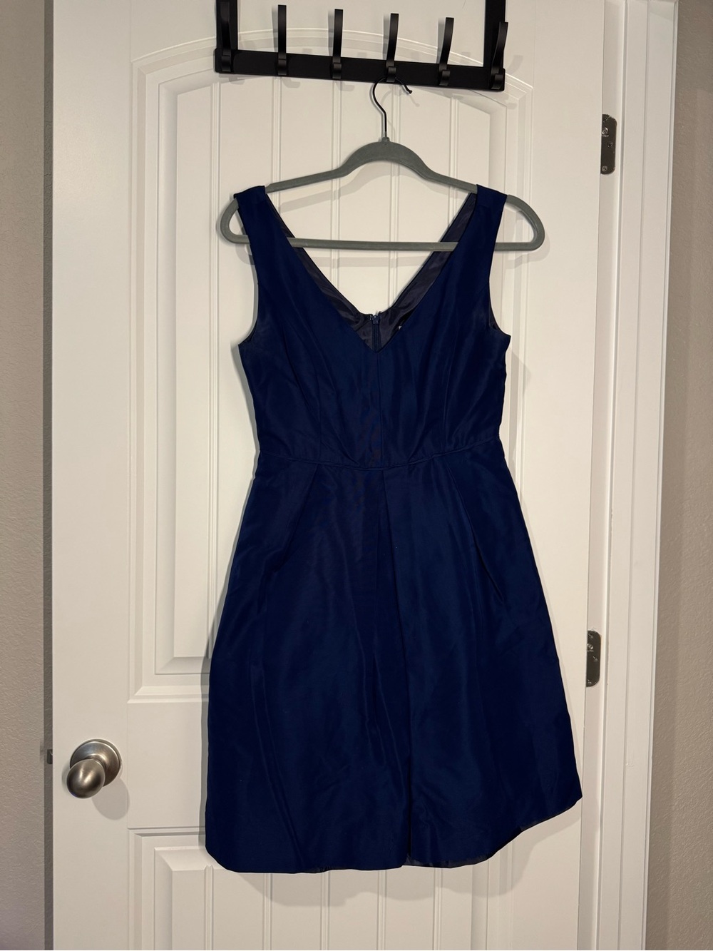 J. Crew Sleeveless V-Neck Cotton Viscose Blend Midi Dress in Navy